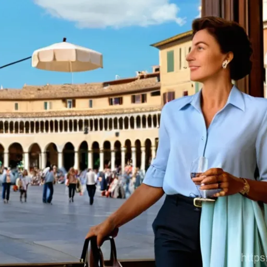 자유무역협정과 환율 관계 - **Prompt:** A dynamic and engaging scene set in a bustling, sunlit Italian piazza. In the foreground...