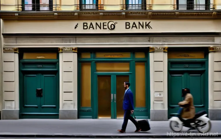 은행 이용 시간과 한도 - **A Busy Yet Frustrating Bank Branch Scene**
"An establishing shot of a classic, elegant Italian...