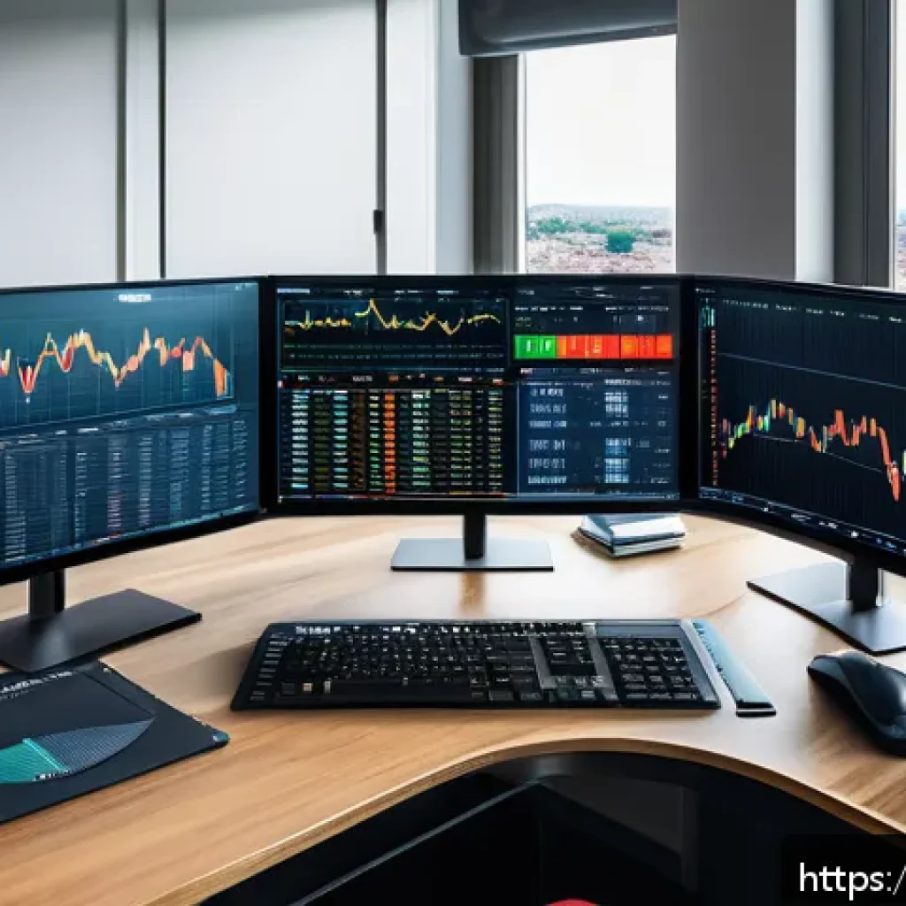 외환딜러 직업 소개 - A professional Italian trader sitting at a modern desk in a sleek home office with multiple monitors...