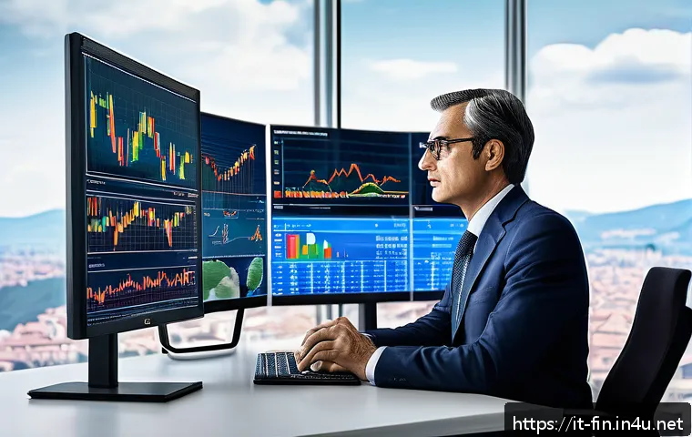 환율의 역사와 경제적 의미 - A detailed and realistic digital illustration of a financial consultant in a modern Italian office, ...