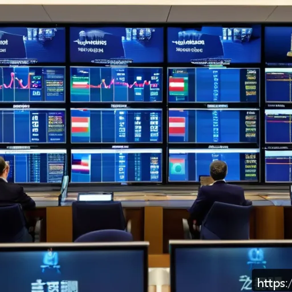 외환보유고와 경제 안정성 - A sophisticated financial control room inside the Bank of Italy headquarters, featuring large digita...
