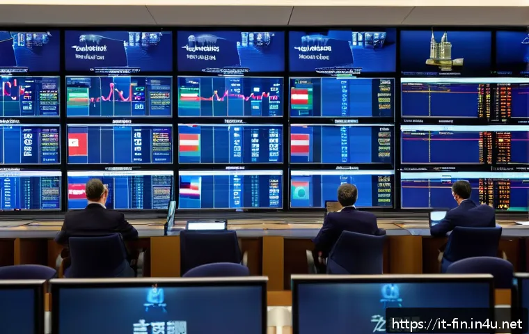 외환보유고와 경제 안정성 - A sophisticated financial control room inside the Bank of Italy headquarters, featuring large digita...