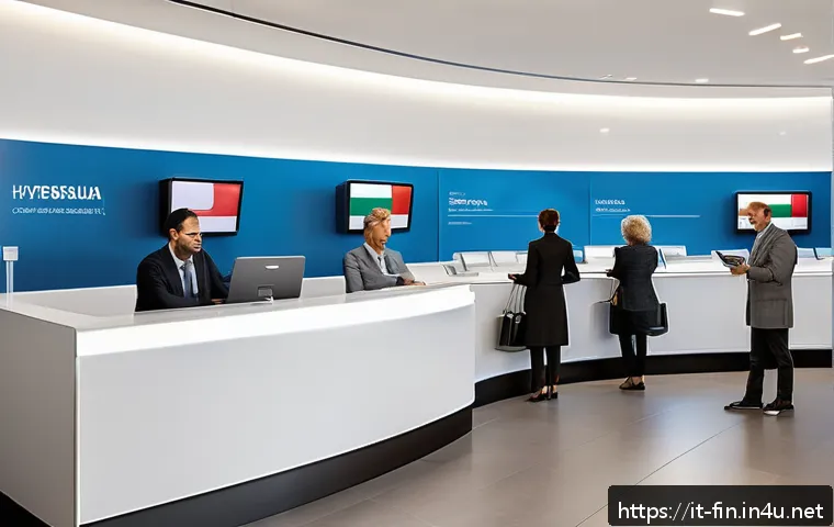 은행 예금 금리 비교 - A modern Italian bank branch interior with customers consulting friendly bank staff about fixed-term...